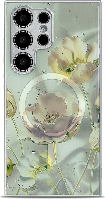 Casemania Hoesje Geschikt voor Samsung Galaxy S24 Ultra Groen - Siliconen Marmer Back Cover - Geschikt voor MagSafe