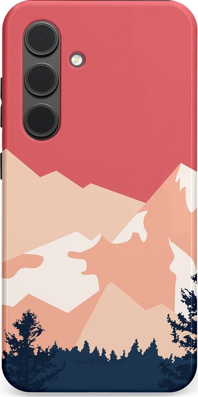 Casetastic hoesje geschikt voor Samsung Galaxy S24 - Dubbellaagse bescherming - Bergen bij stille toppen - Fashion Case - Koraal Donkergrijs Zand Perzik