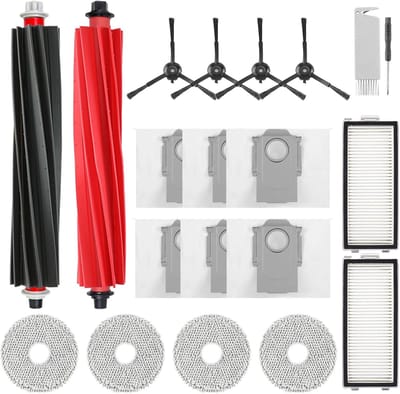 Accessoires gescht voor Roborock Qrevo Master/Qrevo Slim stofzuiger, bevat 2 hoofdborstels, 2 HEPA-filters, 6 stofzakken, 4 reinigingsdoeken, 4 zijborstels, 1 borstel, 1 schroevendraaier,20 stuks
