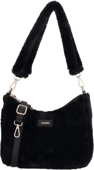 Charm London Alaska Crossbodytas - Schoudertas - Schouderband - Ritssluiting - Telefoonvak - Bont - Fur - Zwart