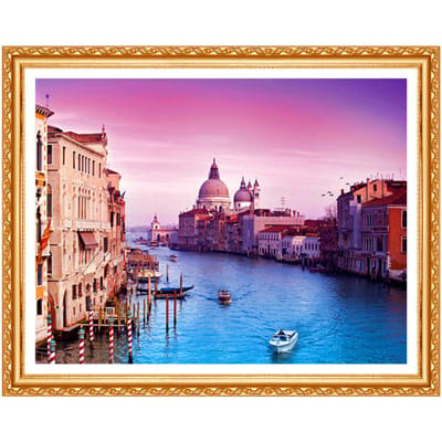 Volledige ronde 5D DIY Diamond schilderij  Venetië Watertown  borduurwerk kruissteek Strass decor cadeau 20X30CM pink