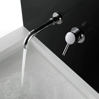 Dailygoods- Wastafelkraan Muurmontage - Enkele Hendel Mengkraan - Gepolijst Chroom - Keramische Klep - Messing - Modern Design - Badkamerkraan