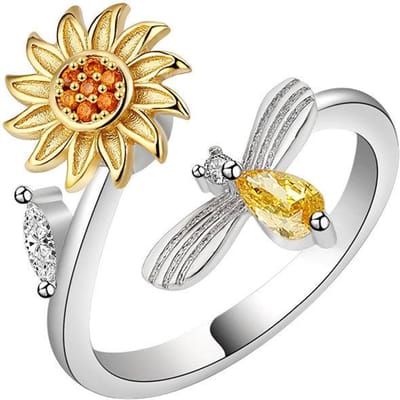 Bague tournante Tournesol pour la mode féminine Bijoux Anneau Tournesol Cadeau white