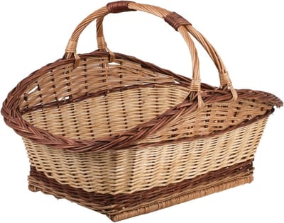 Rieten Houtmand - Decoratieve Opslag - Haardhout Transport - Met Handvatten - 68x42x43 cm - Natuurlijk