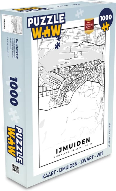 Puzzel Kaart - IJmuiden - Zwart - Wit - Legpuzzel - Puzzel 1000 stukjes volwassenen