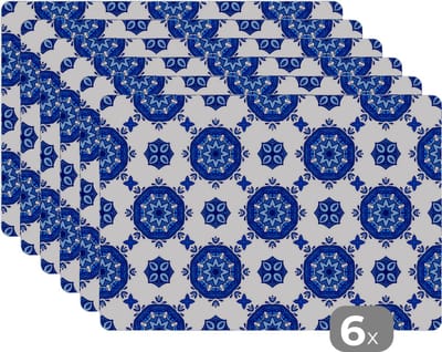 Placemat - Placemats kunststof - Portugal - Bloemen - Design - 45x30 cm - 6 stuks - Hittebestendig - Anti-Slip - Onderlegger - Afneembaar