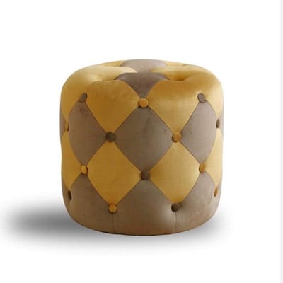 Ronde Voetenbank - Stoffen Poef - Ontspannen Zitten - Massief Houten Frame - 41 x 45 cm - Bruin