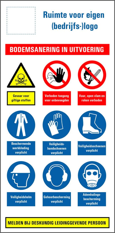 Bodemsanering in uitvoering bouwplaats sticker 200 x 100 mm