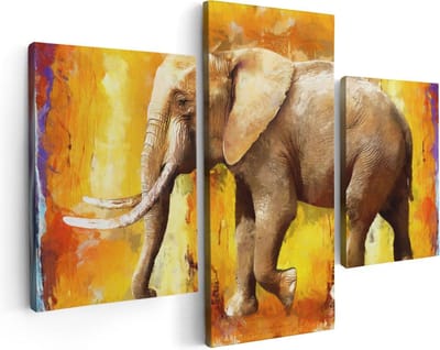 Artaza Canvas Schilderij Drieluik Geschilderde Olifant Olieverf - Abstract - 90x60 - Foto Op Canvas - Canvas Print