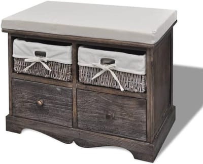 Opbergbank met manden - Zitbank met lades - Thuis organiseren - Landelijke stijl - 62 x 33 x 42 cm