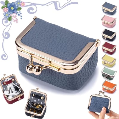 Sieradendoos van echt leer - Draagbare sieradendoos van echt leer in vintage stijl - Mini reisringdoos voor dames - Sieradentas Sieradendoos - Geschikt voor oorbellen, diamanten ringen, kettingen, armbanden, munten - Muntenbeurs - Koningsblauw
