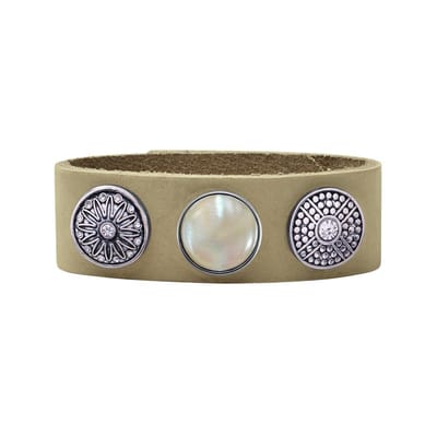 Quiges Dames Leren Armband Beige met 3 Drukknopen Set 19.5 - 21.5cm - EBCMS314