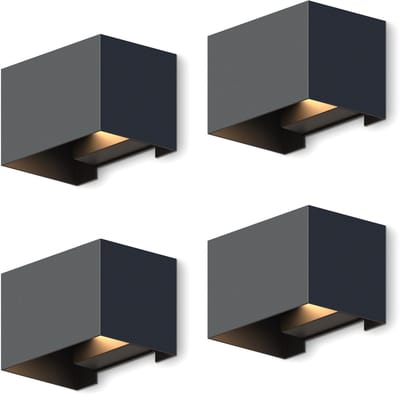 Calex LED Wandlamp Venice - 4 Stuks - Rechthoek - Zwart - LED Up & Down - Verstelbare Stralingshoek - 7W - Tuinverlichting - Modern Design - Warm Wit Licht - Voor Binnen en Buiten