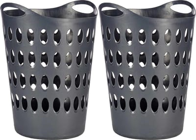 Arte R Flexibele wasmand/opbergmand - 2x - rond - antraciet - 50 liter - wasgoed sorteren