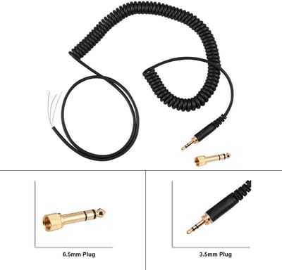 SPHProducts - Vervangende kabel - Audio-coil kabel - Geschikt voor hoofdtelefoons - Zwart - 3.5 mm en 6.5 mm aansluiting - Ideaal voor muziekliefhebber...