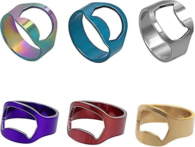 Mini Flessenopener Set van 6 Stuks, Ringen van 22 mm in Diverse Kleuren, Roestvrij Staal, Gepersonaliseerd en Uniek Ontwerp voor Feestjes en Evenementen