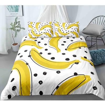 Gele Banaan Beddengoed Set Zoete Tropische Vruchten Dekbedovertrek King/Queen Maat Voor Kind Volwassene Vegetarisch 2/3 stuks Polyester Dekbedovertrek EU single(135x200cm)