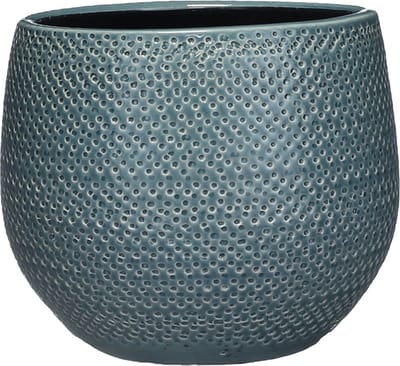 Mica Decorations Plantenpot - blauw - geribbeld - 18 x 16 cm - plantenpotten