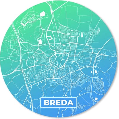 Muismat rond 20x20 cm - Mousepad Stadskaart - Breda - Nederland - Blauw - Ronde muismatten