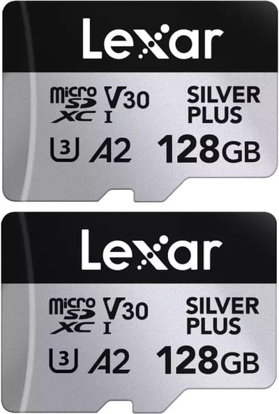 Lexar microSDXC Silver Plus UHS-I 128GB (2-pack) - Lezen 205MB/s, Schrijven 150MB/s - V30