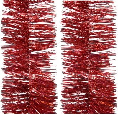 Decoris kerstslingers - 4x - rood - 270 x 7,5 cm - tinsel/folie - lametta slinger