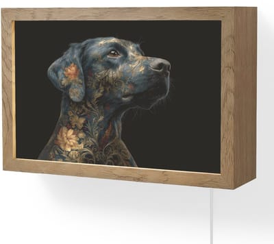 Wandlamp 30x20 cm - Oplaadbaar - Hond - Zwart - Bloemen - Wandlampen binnen woonkamer - Slaapkamer lamp met kabel - Decoratieve nachtlamp - Vloerlamp snoer
