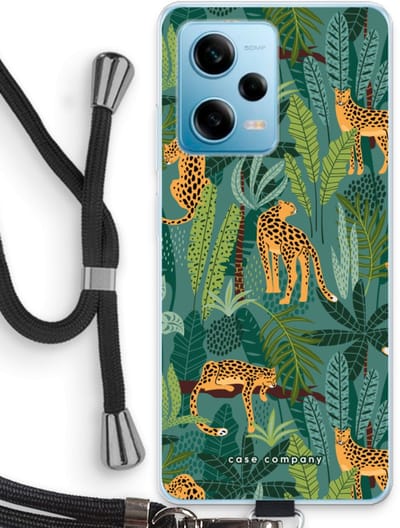 Case Company® - Hoesje met koord geschikt voor Xiaomi Redmi Note 12 Pro 5G hoesje met Koord - Luipaard 2 - Telefoonhoesje met Zwart Koord - Bescherming aan alle Kanten en Over de Schermrand