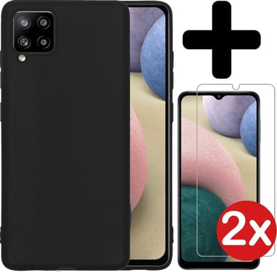 Hoesje - Met 2x Screenprotector - Geschikt voor Samsung Galaxy A12 - Sterk & Shockproof - Telefoon Hoes - Back Cover - Siliconen Case - Telefoonhoes - Zwart