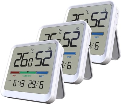 3-delige digitale hygrometer en thermometer voor binnen met tijdsaanduiding