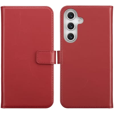 Selencia Hoesje - Geschikt voor Samsung Galaxy S25 FE - Echt Lederen Bookcase - Rood