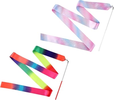 2 Stuks Danslinten van 2m, Sprankelende Lange Ribbons voor Gymnastiek, Talentenshow en Artistiek Dansen met Stok