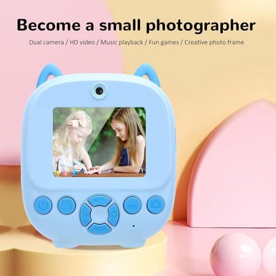 Kindercamera met foto printer - Speelgoed Camera - Incl. Sd Kaart - Foto Printer - Digitaal - Kindercamera's - Leuke cadeau - Muziek - Spelletjes - blauw/roze