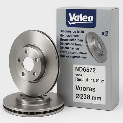 Remschijven voor Renault 11, 19, 21 – Vooras – Ø238 mm – Set van 2 – Valeo ND6572