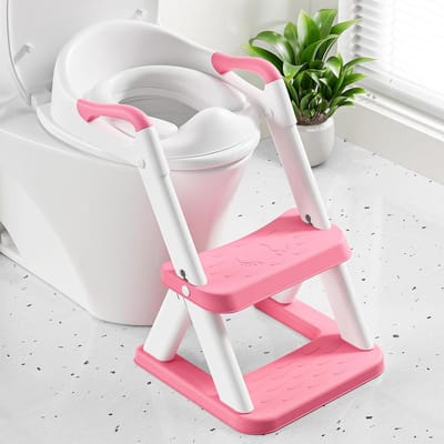 Zindelijkheidstrainer - Potty trainer - Kinderen trainen - 2-in-1 ontwerp - Verstelbaar - Felroze