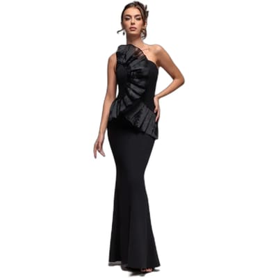 Plissé Eenvallige One-Shoulder Jurk Dames Goddiva