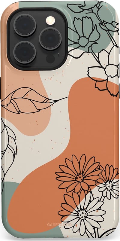 Casetastic hoesje geschikt voor Apple iPhone 15 Pro Max - MagSafe - Dubbellaagse bescherming - Lijnenspel Botanisch - Fashion Case - Crème Saliegroen Perzik