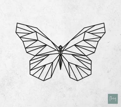 Laserfabrique Wanddecoratie - Geometrische Vlinder - Medium - Zwart - Geometrische dieren en vormen - Houten dieren - Muurdecoratie - Line art - Wall art