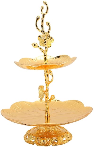 Dailygoods- Cupcake Stand Gouden Europese Stijl - 2-Laags Taartplateau - Desserttoren - Gebakstandaard - Eenvoudige Montage - Afneembaar voor Opslag - Taartstandaard