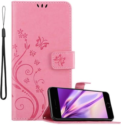 Cadorabo Hoesje geschikt voor Apple iPhone 7 / 7S / 8 / SE 2020 in BLOEMEN ROZE - Beschermhoes in bloemmotief met magnetische sluiting, standfunctie en kaartsleuven Book Case Cover Etui