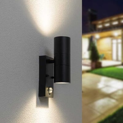 HOFTRONIC Blenda wandlamp - 4000K neutraal wit - Bewegingsmelder en schemerschakelaar - Zwart - IP44 spatwaterdicht - Up & Downlight voor buiten
