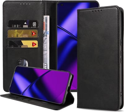 Smartphonica Telefoonhoesje geschikt voor OnePlus 11 kunstleren Hoesje met Magnetische sluiting en Pasjeshouders Book Case met Klepje - Zwart geschikt voor OnePlus 11