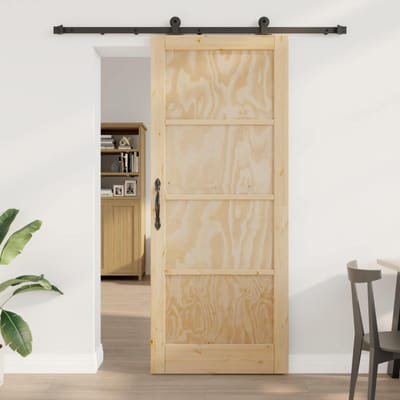 vidaXL - Schuifdeur - Naturel - en - Zwart - 86 - x - 211 - cm - Massief - grenenhout