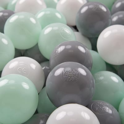 KiddyMoon Ballenbak ballen voor Kinderen 7 cm 50 Stuks - Kinderballen voor Ballenbad - BPA-vrij - Kleurrijke ballen - Wit Grijs Munt