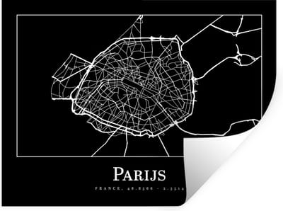 Muurstickers - Sticker Folie - Parijs - Plattegrond - Kaart - Stadskaart - 40x30 cm - Plakfolie - Muurstickers Kinderkamer - Zelfklevend Behang - Zelfklevend behangpapier - Stickerfolie