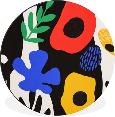 WallCircle - Wandcirkel - Muurcirkel - Bloemen - Bladeren - Abstract - Zwart - Aluminium - Dibond - 30x30 cm - Binnen en Buiten