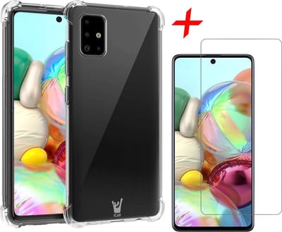 Hoesje geschikt voor Samsung Galaxy A71 - Anti Shock Proof Siliconen Back Cover Case Hoes Transparant - Tempered Glass Screenprotector
