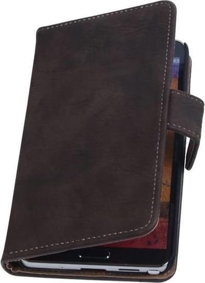 Samsung Galaxy Note 3 Neo - Hout Donker Bruin Booktype Wallet Hoesje