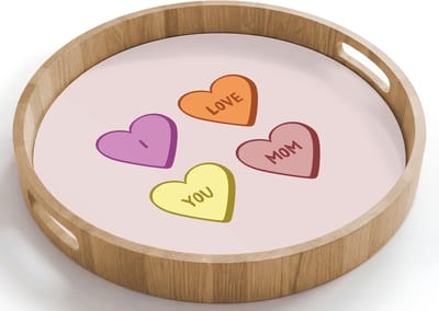 Dienblad rond 40x40 cm - Schootdienblad hout - Hartjes - Pastel - Liefde - Moeder - Borrelplank rechthoek - Plateau houten dienbladen
