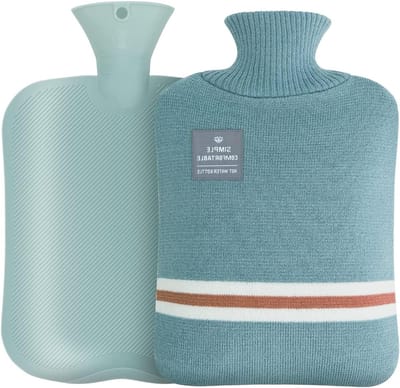 Warmwaterkruik - Kruik Zonder Lekkage - Pijnverlichting Warmte - Zachte Gebreide Hoes - 2 Liter - Blauw