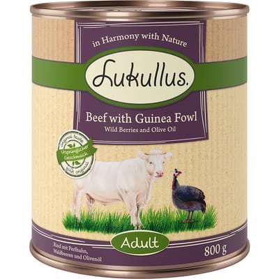 Lukullus Natuurkost Adult Graanvrij Hondenvoer 6 x 800 g - Rund met Parelhoen